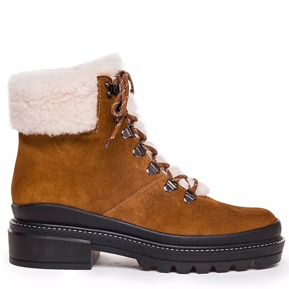 Bernardo Dash Hiker Boots Shearling Suede Brown New - Picture 3 of 12
